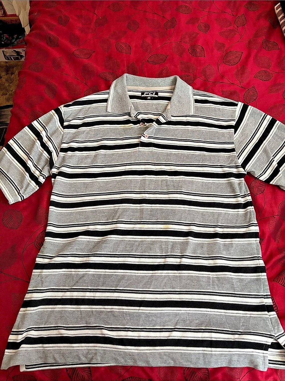 PCI Men's Striped Polo in Gray & Black